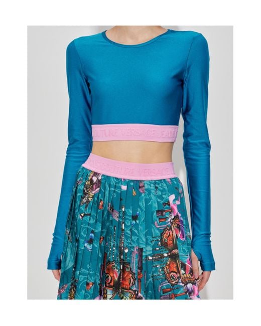 Versace Jeans Blue Couture Logo Band Cropped Top