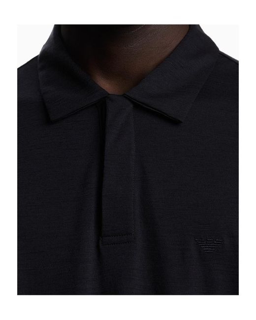 Emporio Armani Blue Logo Embroidered Short-Sleeved Polo Shirt for men