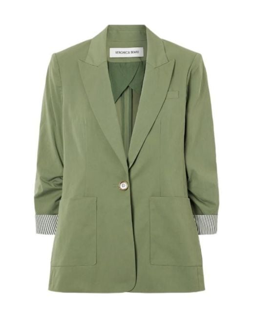 Veronica Beard Green Cotton-Blend Poplin Blazer