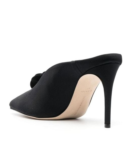 Victoria Beckham Black Floral-Applique Satin Mules