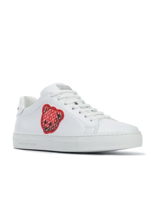 Philipp Plein White Teddy Bear-Embellished Lwo-Top Sneakers