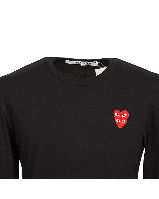 COMME DES GARÇONS PLAY Black Comme Des Garçons Play Double Heart Patch Crewneck T-Shirt for men