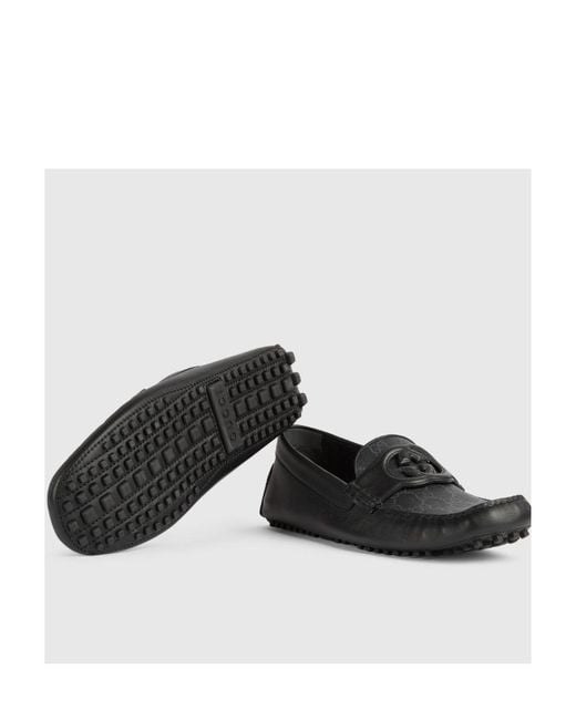 Gucci Black Interlocking G Driving Shoes for men
