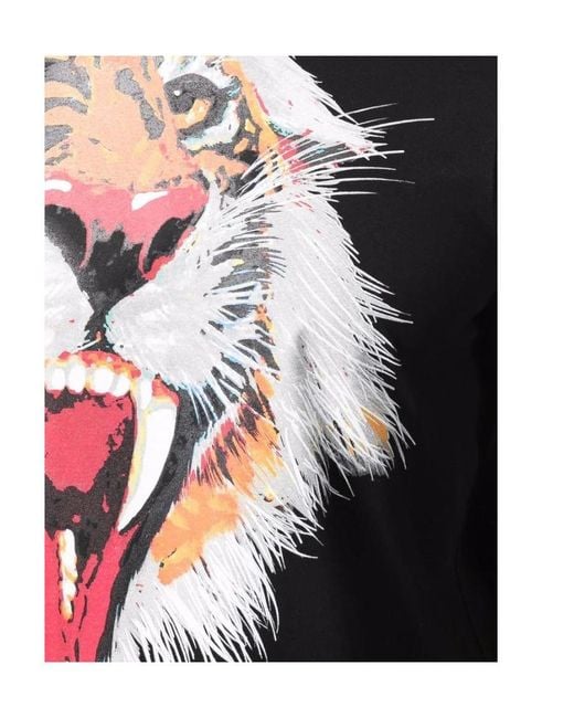 DSquared² Black D2 Lrg Tiger Prnt Ss Tee Blk for men