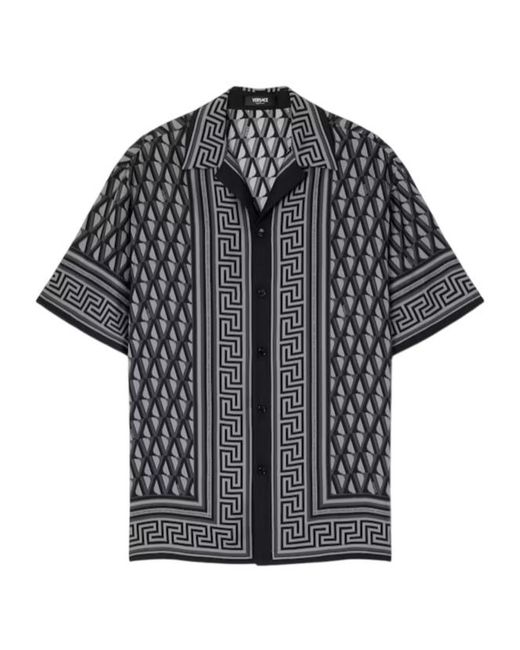 Versace Black Pattern-Printed Short-Sleeved Shirt for men