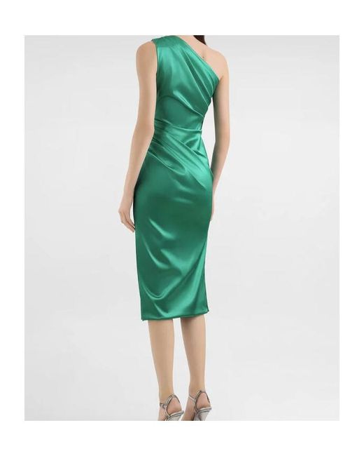 Dolce & Gabbana Green One-Shoulder Draped Midi Dress