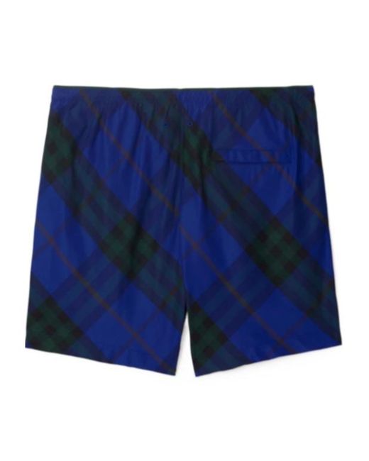 Burberry Blue Checkered Knee-Length Twill Swim Shorts for men