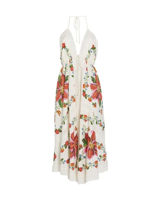 Farm Rio White Multi-Color Crochet Dress