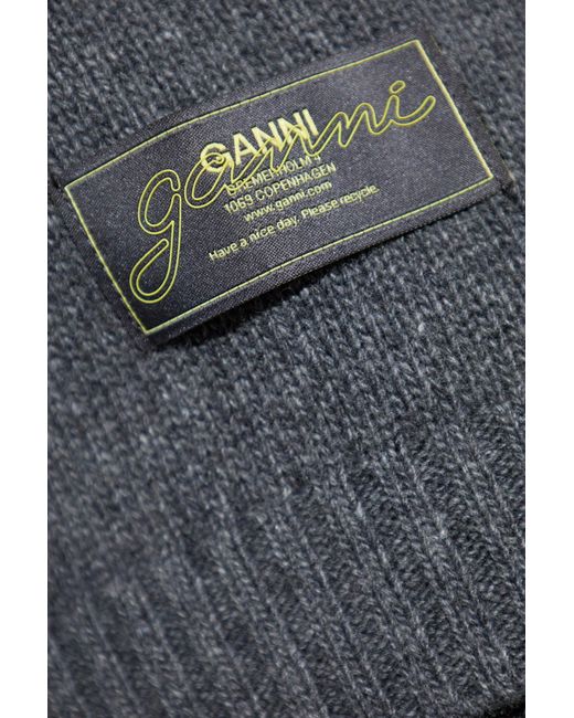 Ganni Gray Logo Patch Oversized Jumper