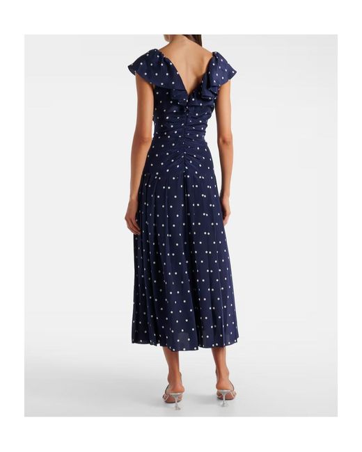 Alessandra Rich Blue Polka-Dot Ruffled Silk Midi Dress