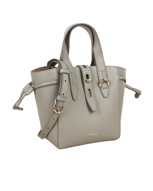 Furla Gray Net Logo Printed Mini Tote Bag