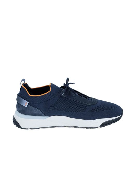 Santoni Round Toe Knitted Sneakers in Blue for Men | Lyst
