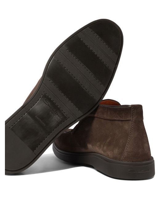 Santoni Brown Desert Round-Toe Slip-On Boots for men