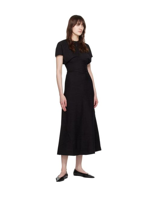 Totême  Black Totême Draped Short Sleeved Maxi Dress