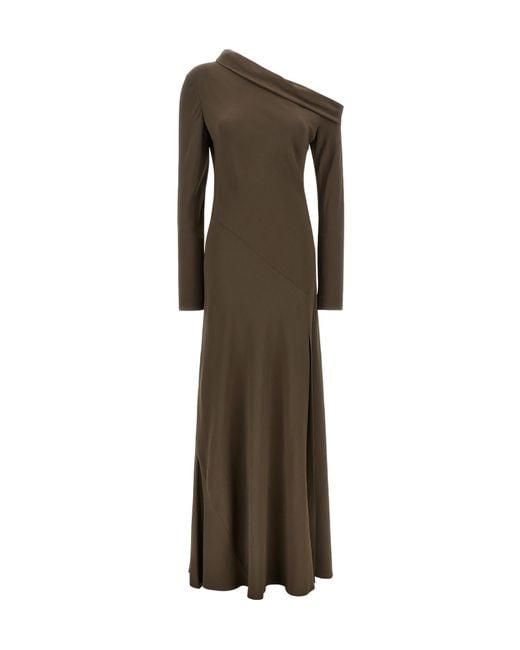 Alberta Ferretti Green One-Shoulder Long Dress