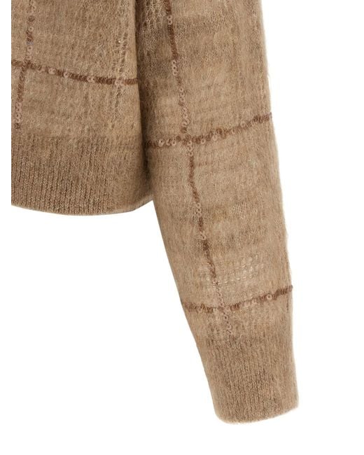 Brunello Cucinelli Natural Sequin Check Sweater