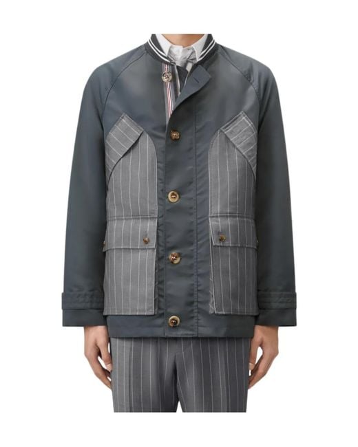 Thom Browne Gray Pinstripe-Panelled Field Jacket for men
