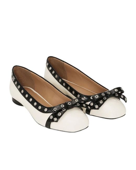 Ganni Natural Eyelets Bow Ballerinas
