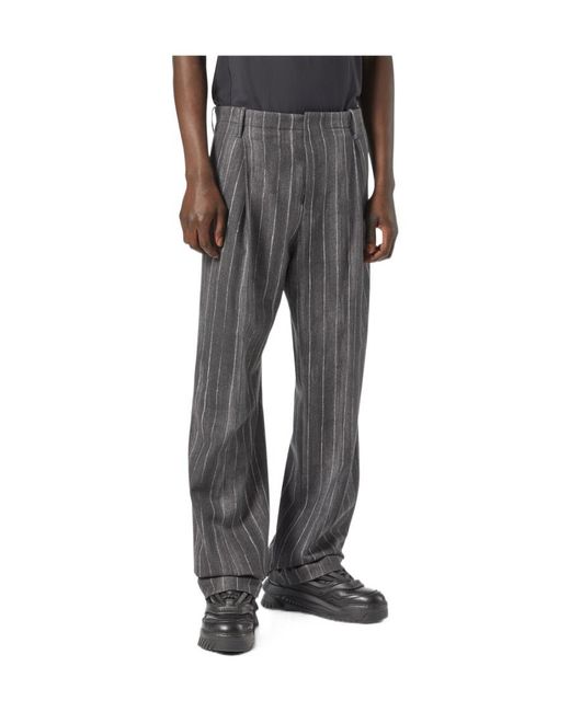 Versace Gray Pinstripe High-Waist Tailored Pants for men