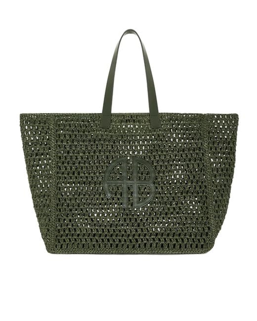 Anine Bing Green Logo Patch Interwovened Top Handle Bag
