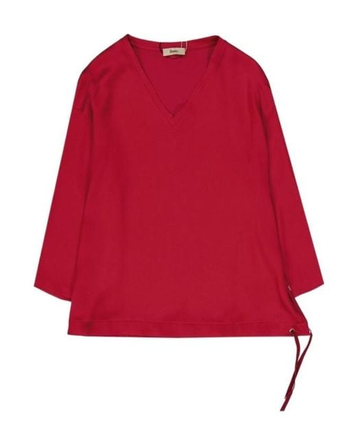 Herno Red Long-Sleeved V-Neck Top