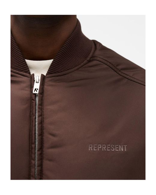 Represent Brown Bomber Jacket With Embroidered Logo for men