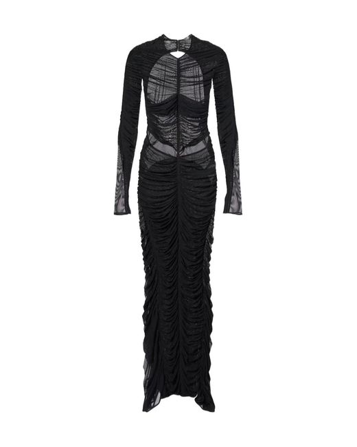 Mugler Black Pleated Back Mesh Dress
