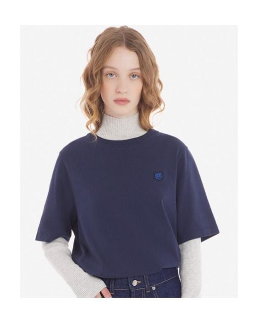 Maison Kitsuné Blue Maison Kitsuné Fox Embroidered Crewneck T-Shirt