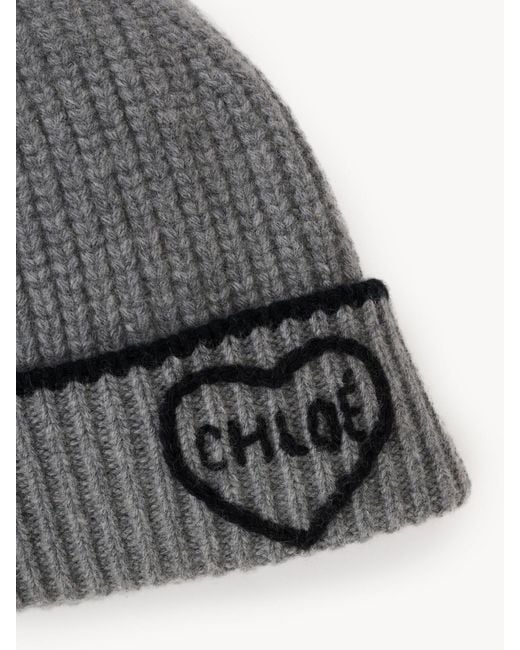 Chloé Gray Chloé Logo Intarsia Knit Beanie