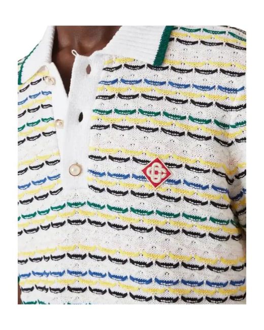 Casablanca White Tuck Stitch Short Sleeved Polo Shirt for men