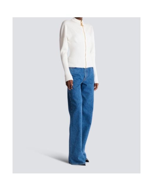 Balmain White Zipped Knit Cardigan