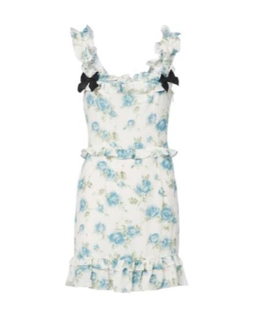 Alessandra Rich Blue Ruffled Floral Print Dress