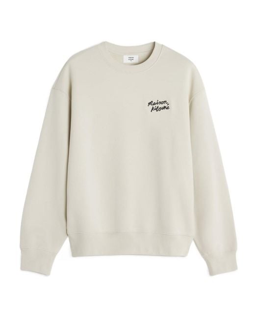Maison Kitsuné White Maison Kitsuné Logo Embroidered Sweatshirt for men