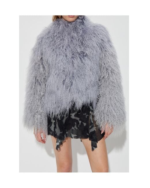 M I S B H V Gray Long-Sleeve Fur Coat With Pockets