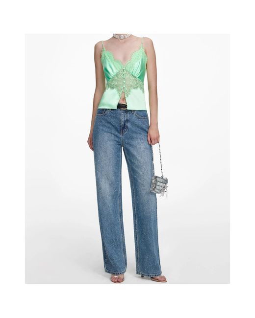 Self-Portrait Blue Embellished Denim Straight Leg Jeans