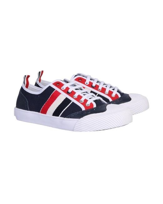 Thom Browne White Canvas Broguing Low Top Sneakers for men