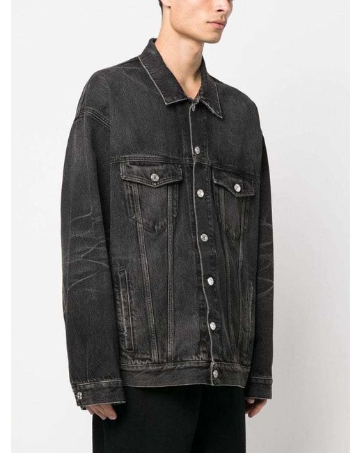 Balenciaga Gray Logo Printed Oversized Denim Jacket for men