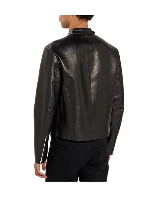 Tom Ford Black Stand-Up Collar Leather Jacket for men