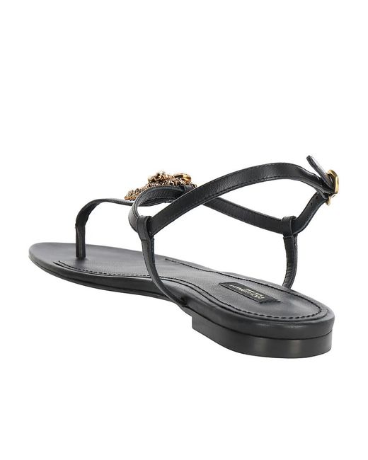 Dolce & Gabbana White Logo Plaque T-Bar Sandals