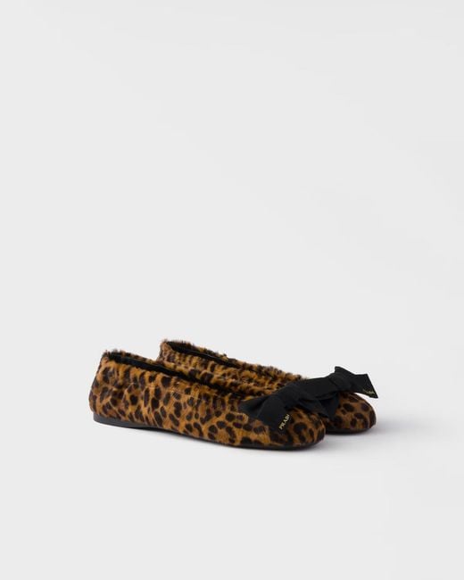 Prada Brown Printed Leather Ballerinas With Bow