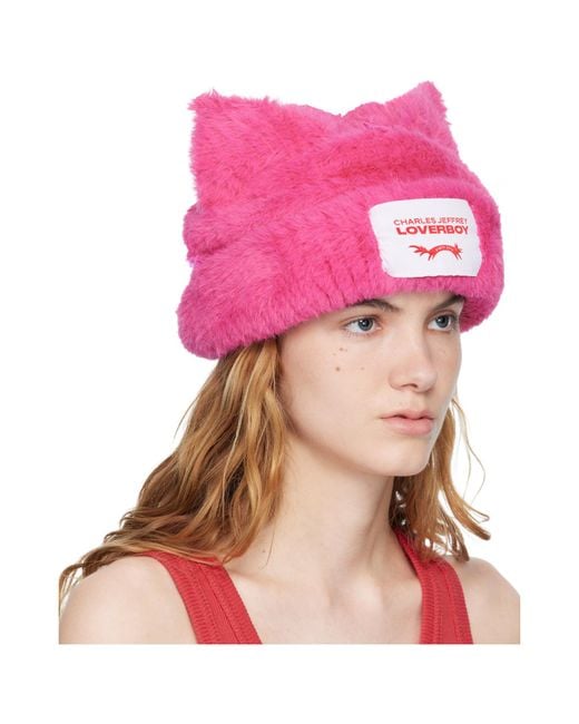 charlesjeffreyloverboy Pink Plush Thick-Eared Knitted Hat