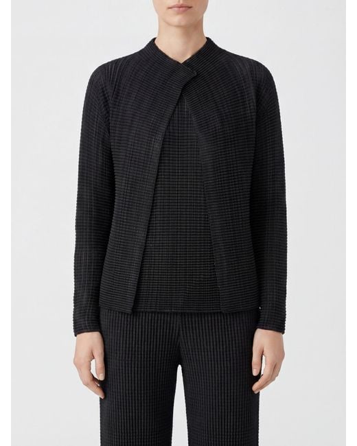 Issey Miyake Black Wooly Pleats Open Cardigan
