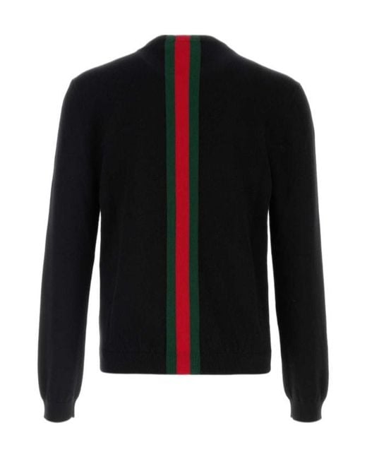 Gucci Black Web Striped Knitted Jumper for men