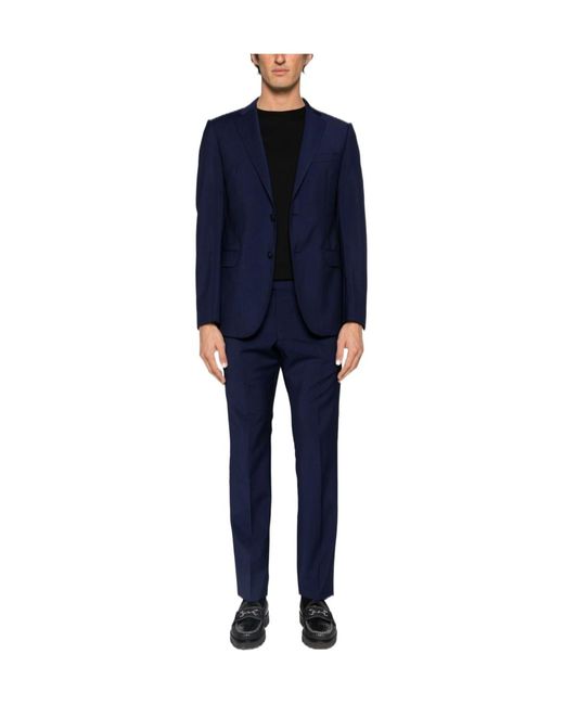 Emporio Armani Blue Single-Breasted Virgin Wool Suit for men