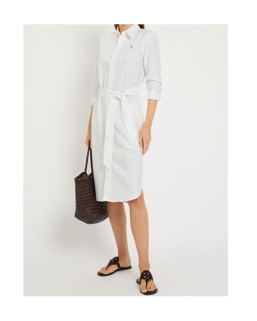 Polo Ralph Lauren White Belted Cotton Midi Shirt Dress