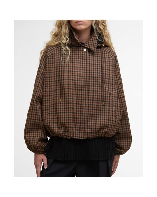 Barbour Brown Gingham Hooded Cropped Jacket