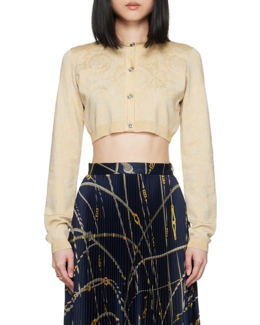 Versace Natural Barocco Button-Up Cropped Cardigan