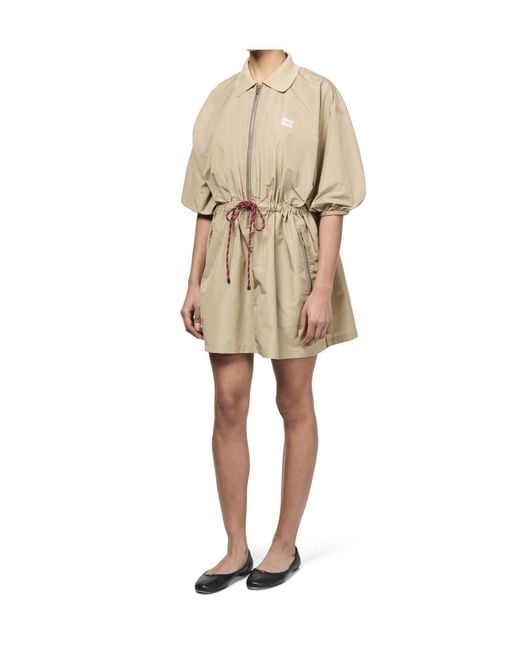 Miu Miu Natural Lapel Short-Sleeved Dress