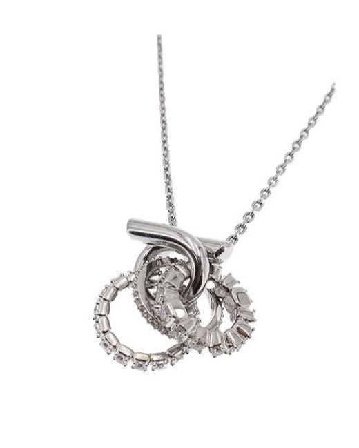 Ferragamo White Ferragamo Gancini Embellished Pendant Necklace
