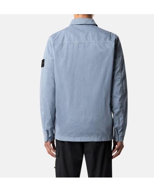 Stone Island Blue Logo Patch Long Sleeved Shirt Jacket for men